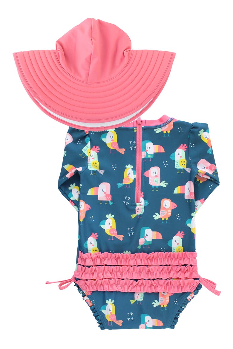 You're The Tweetest One-Piece Rashguard Swimsuit & Hat Set, Alternate, color, BLUE