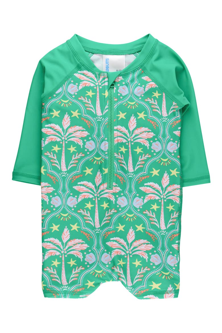 Kids' Coconut Cabana Long Sleeve UPF 50+ One-Piece Rashguard Swimsuit, Main, color, GREEN