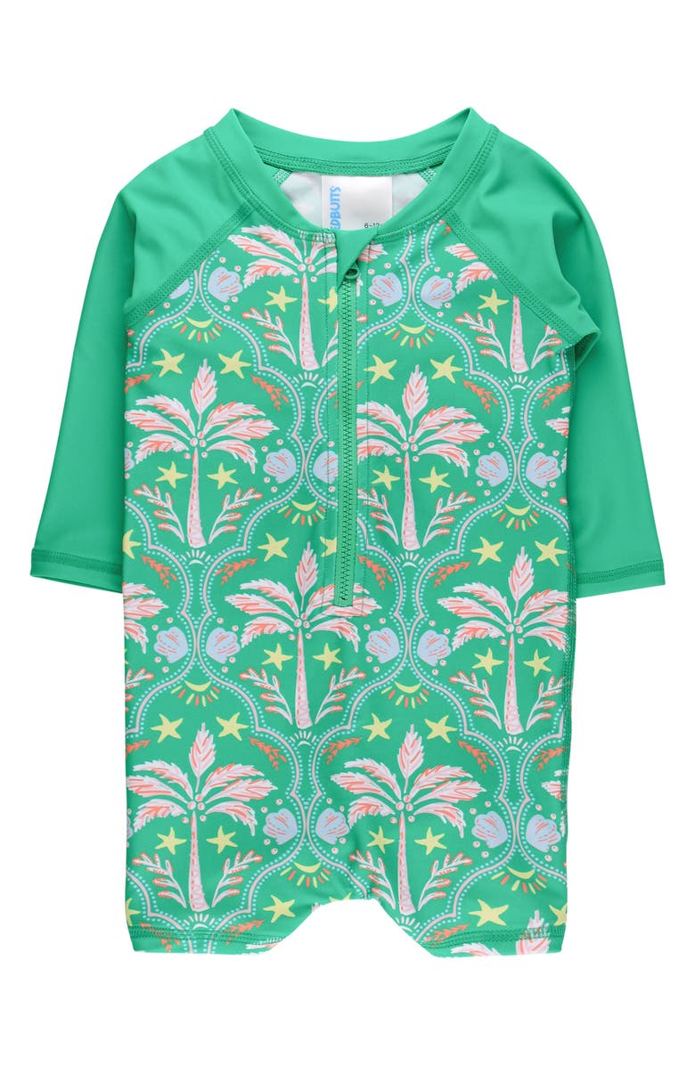 RuggedButts Kids
 Coconut Cabana Long Sleeve UPF 50+ One-Piece Rashguard Swimsuit, Main, color, Green
