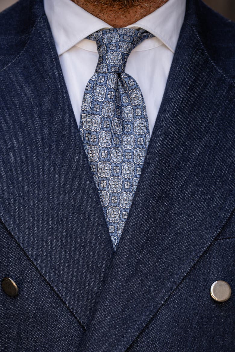 Veneto - Printed Silk Tie for Men, Alternate, color, Blue