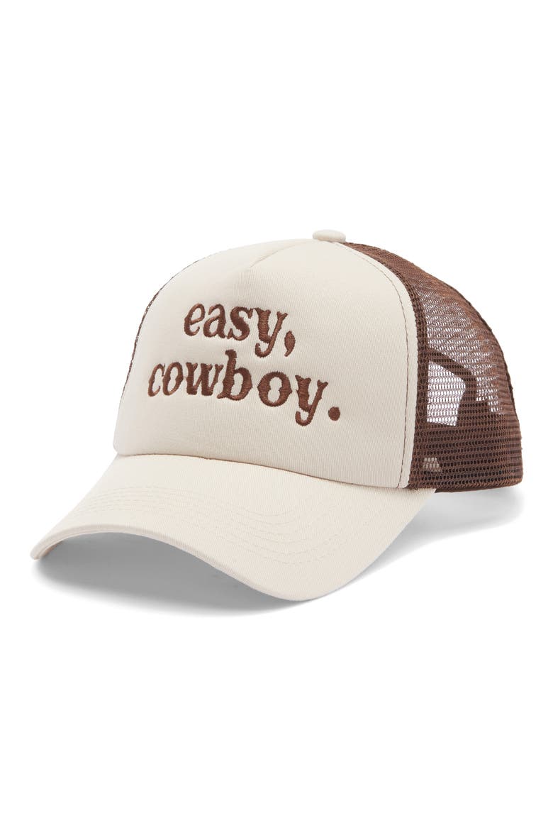 Easy Cowboy Trucker Hat, Main, color, BEIGE/ BROWN
