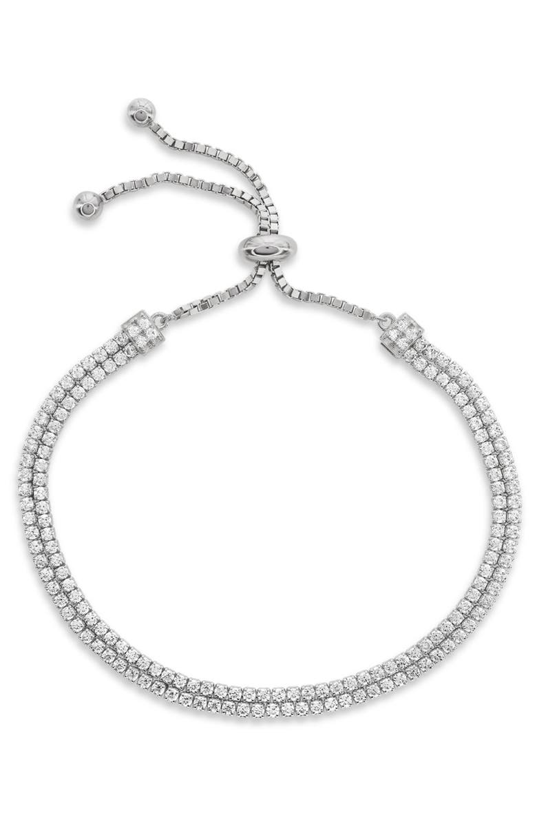 SUZY LEVIAN Double Strand Pavé Bolo Slider Bracelet, Main, color, White