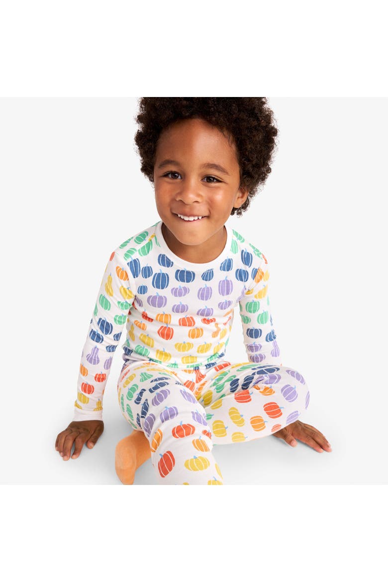 Kids Organic Long Sleeve Pj Top In Halloween Prints, Alternate, color, Ivory Rainbow Pumpkin Patch