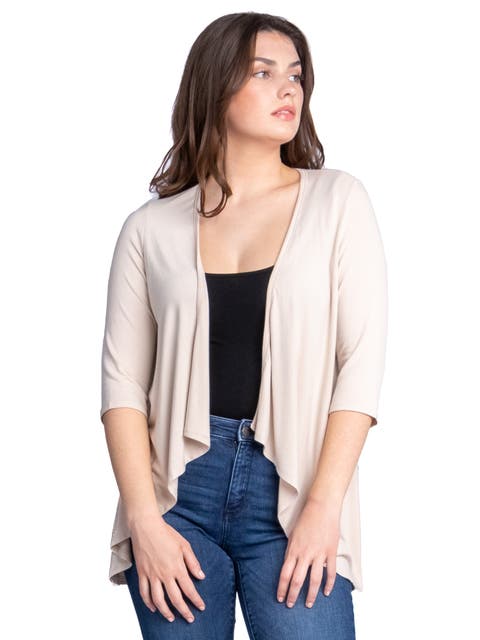 Petites Elbow Length Sleeve Open Cardigan