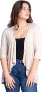 24seven Comfort Apparel Petites Elbow Length Sleeve Open Cardigan