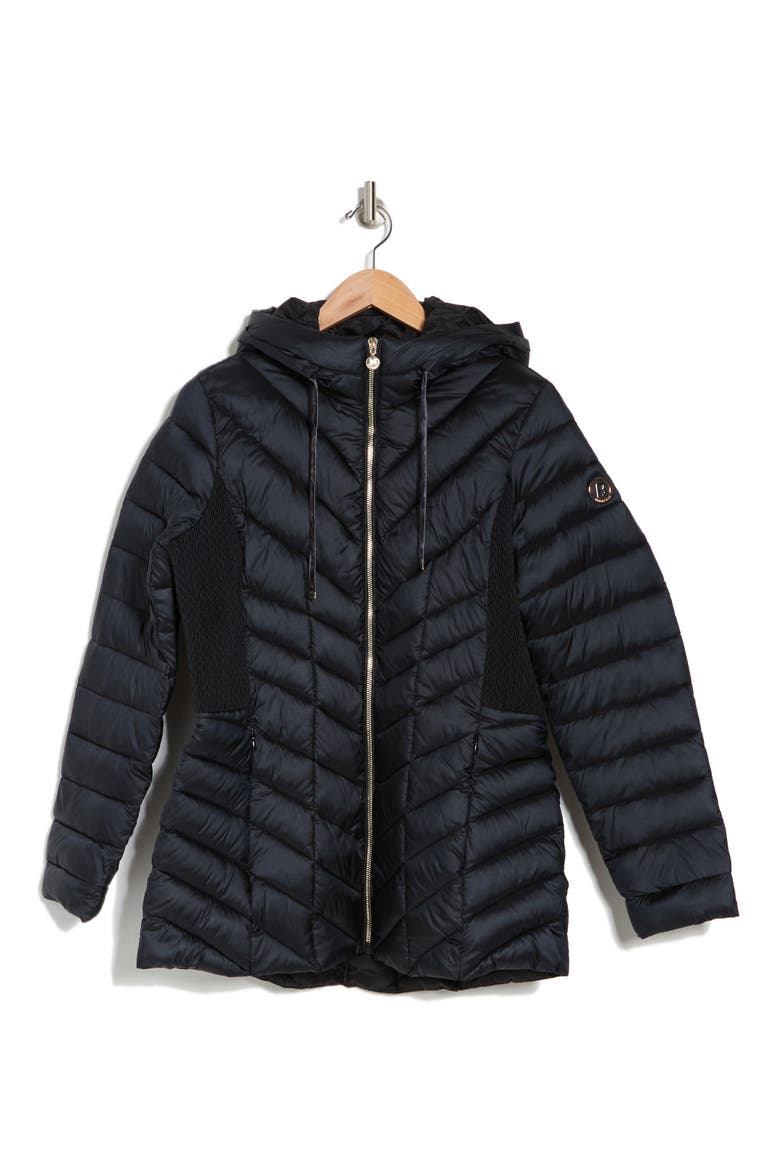 Ecoplume™ Hooded Packable Puffer Jacket, Alternate, color, BLACK