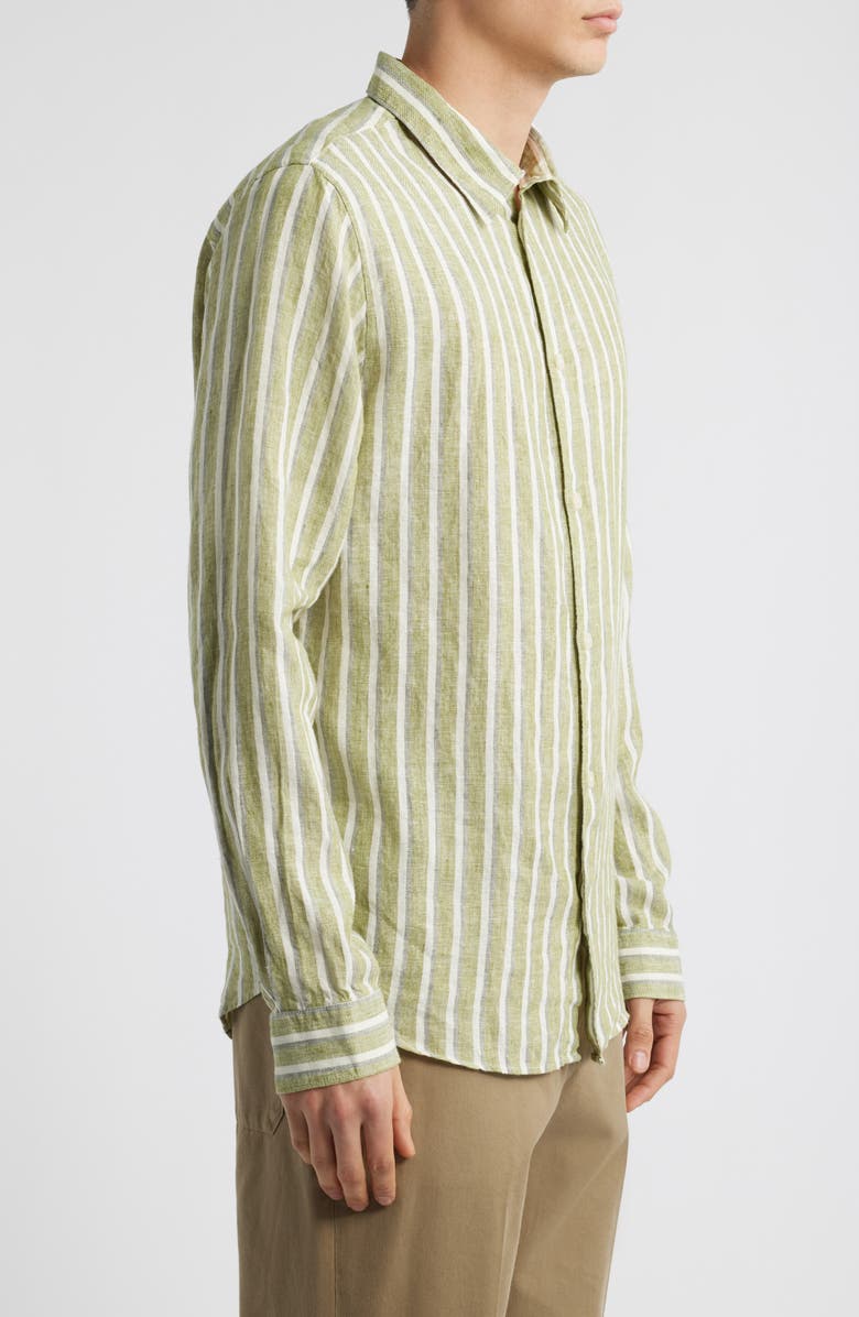 NN07 Enzo 5728 Stripe Linen Button-Up Shirt, Alternate, color, Green Stripe