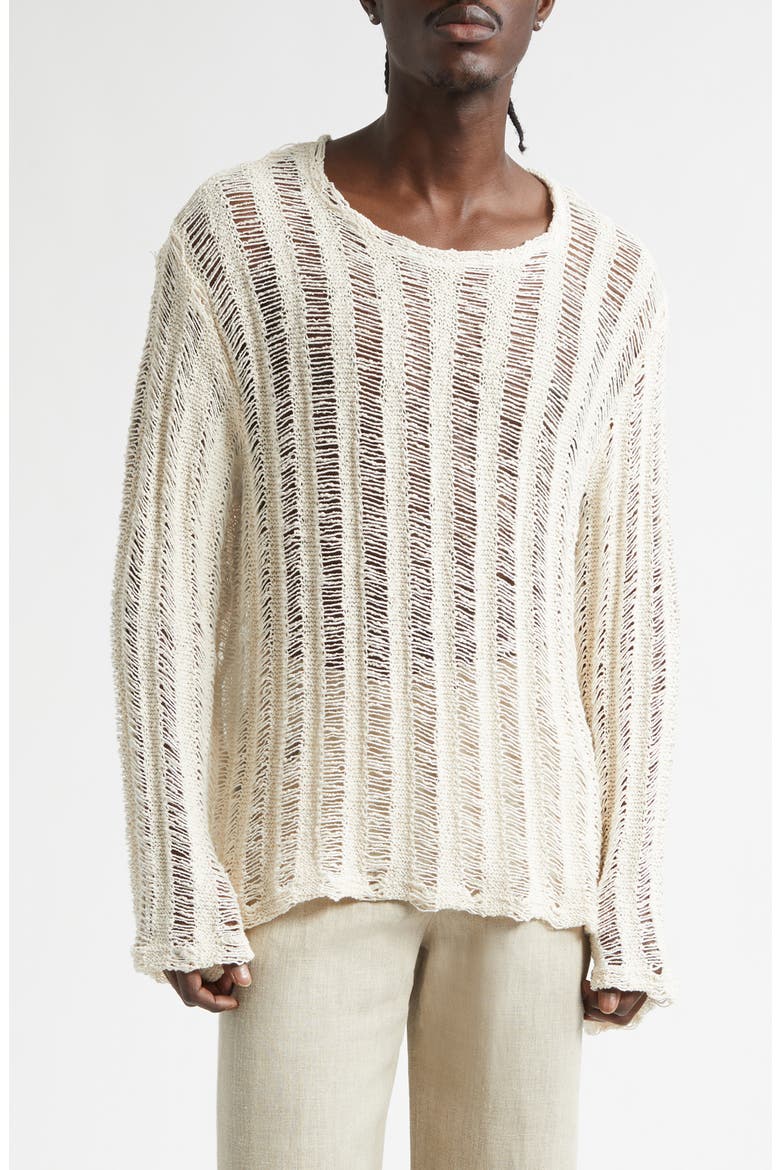 Aestas Cotton Blend Open Stitch Sweater, Main, color, BROKEN WHITE COTTON