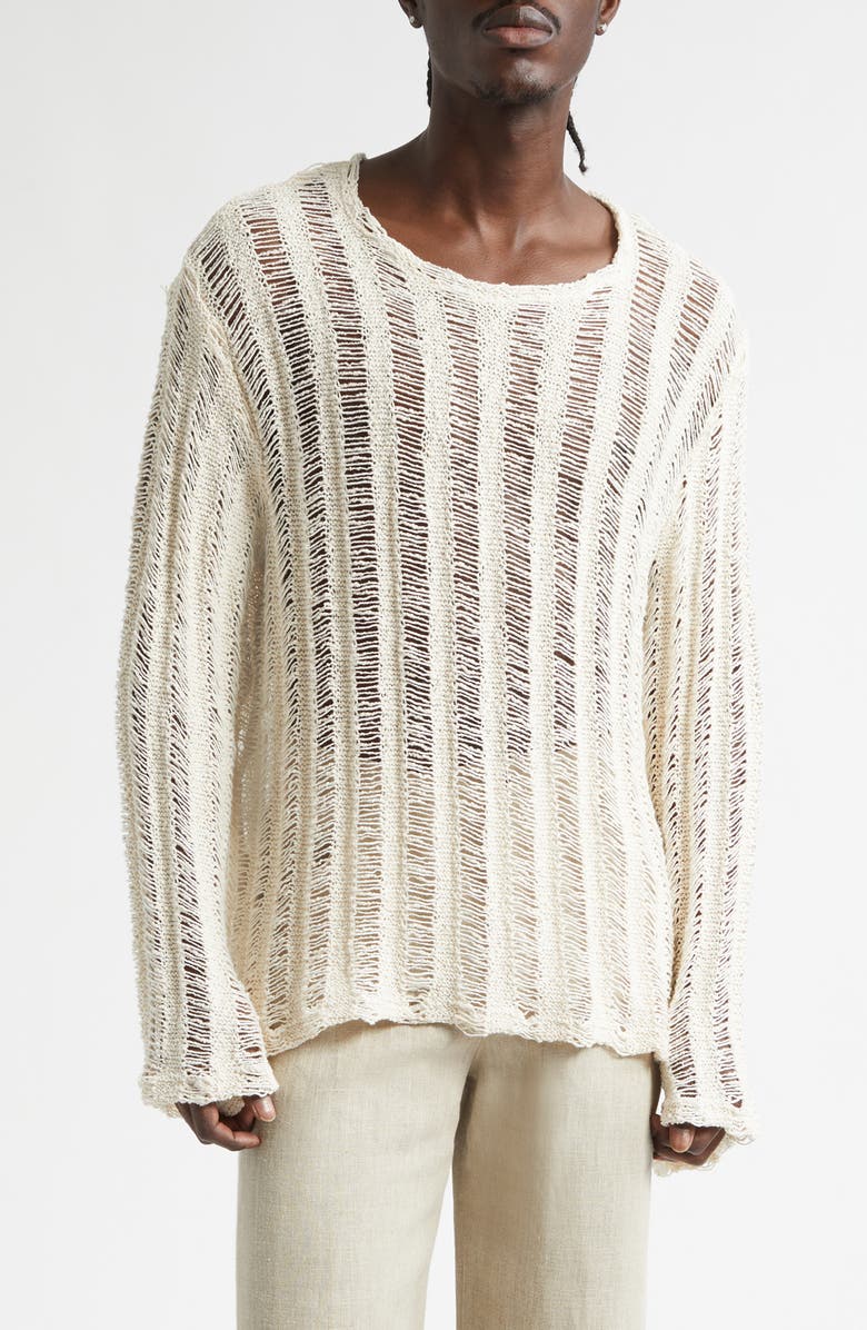 Séfr Aestas Cotton Blend Open Stitch Sweater, Main, color, Broken White Cotton