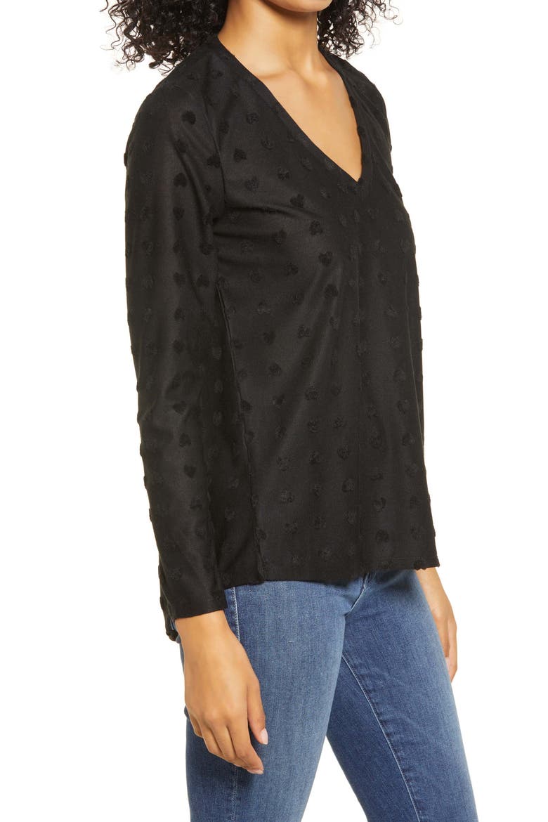 Flocked V-Neck Top, Alternate, color, BLACK HEARTS