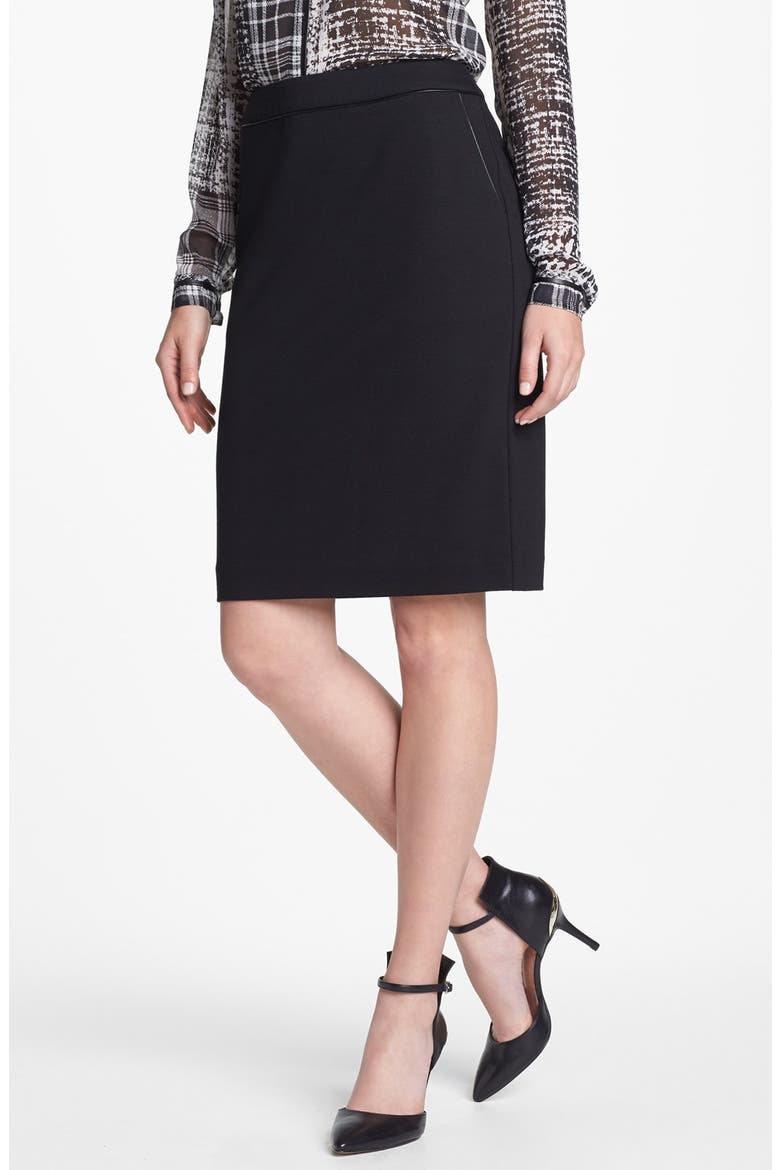 Faux Leather Trim Pencil Skirt (Nordstrom Exclusive), Main, color, RICH BLACK