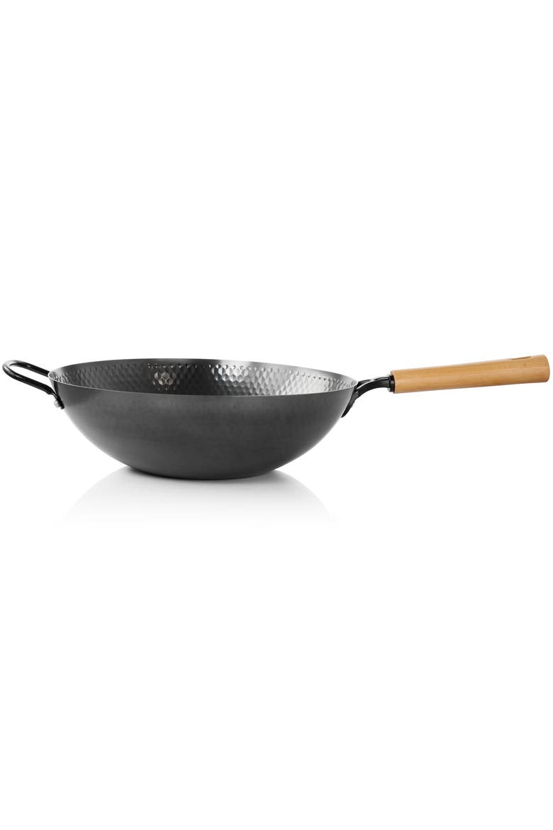 13.5in Nonstick Carbon Steel Wok with Wooden Handle, Alternate, color, Black
