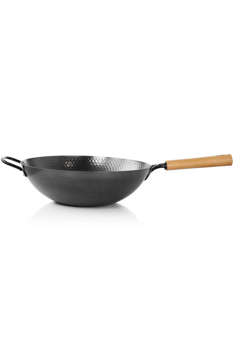 OSTER Bressler 13.5in Nonstick Carbon Steel Wok with Wooden Handle, Alternate, color, Black