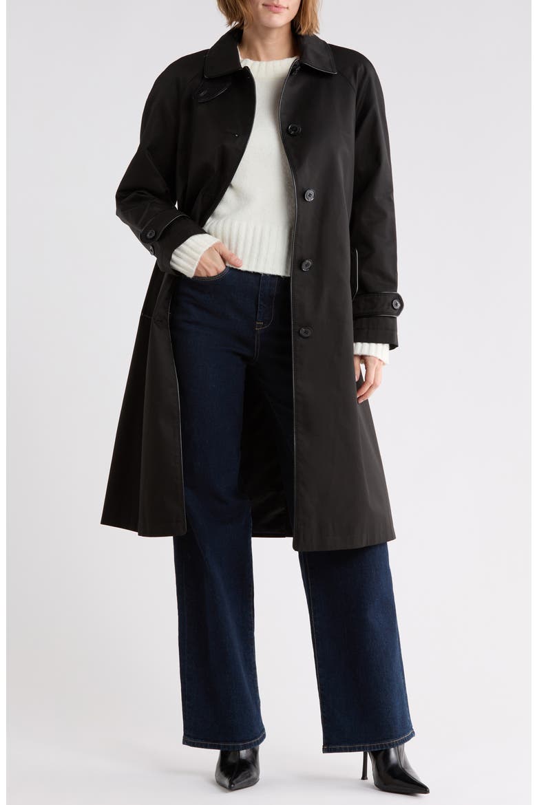 Lauren Ralph Lauren Faux Leather Trim Balmacaan Rain Coat (Women
