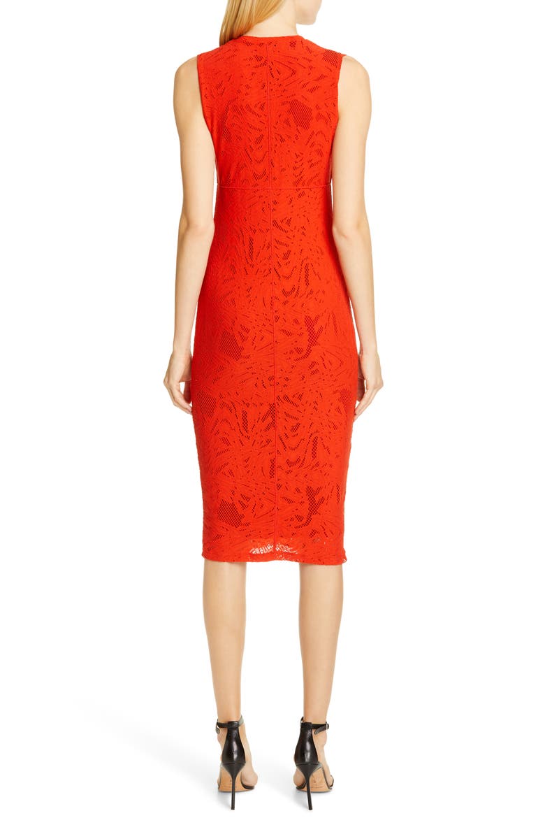 Lace V-Neck Midi Dress, Alternate, color, RUBINO