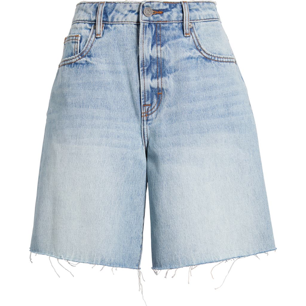 Hidden Jeans Raw Hem Denim Bermuda Shorts In Light Wash