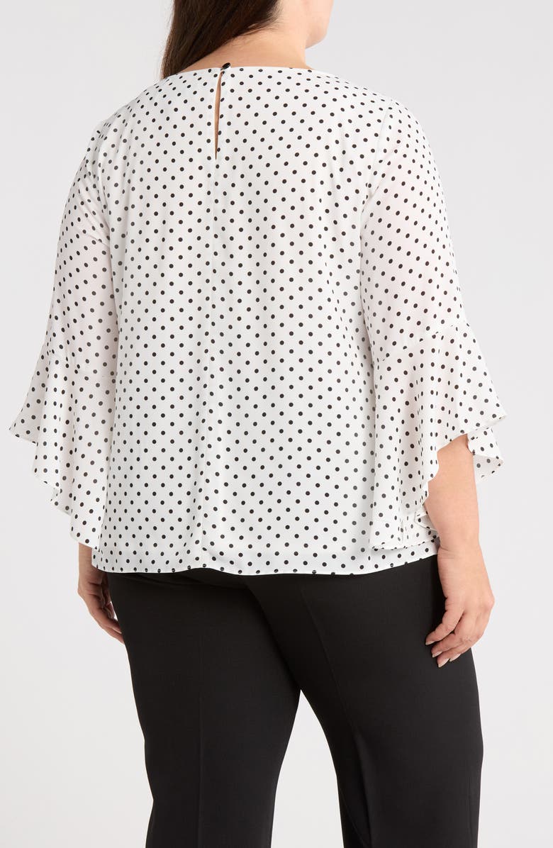 KASPER Ruffle Sleeve Top, Alternate, color, White/ Black