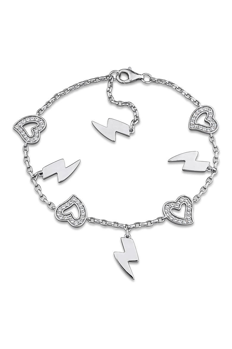 Sterling Silver Created White Sapphire Charm Bracelet, Main, color, SILVER