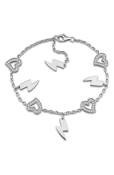 Sterling Silver Created White Sapphire Charm Bracelet