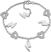 DELMAR Sterling Silver Created White Sapphire Charm Bracelet