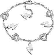 DELMAR Sterling Silver Created White Sapphire Charm Bracelet