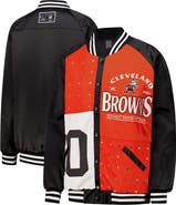 GAMEDAY COUTURE Women's Gameday Couture Black/Orange Cleveland Browns Oversized Hot Shot Rhinestone Throwback Full-Snap Varsity Bomber Jacket