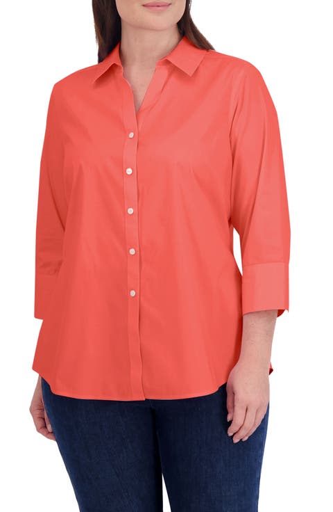 Mary Non-Iron Stretch Cotton Button-Up Shirt (Plus)
