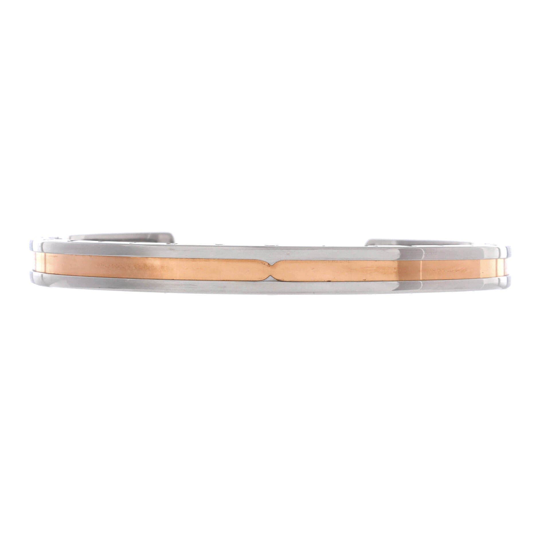 B.Zero1 Cuff Bracelet Stainless Steel and 18K Rose Gold, Main, color, Metallic Silver