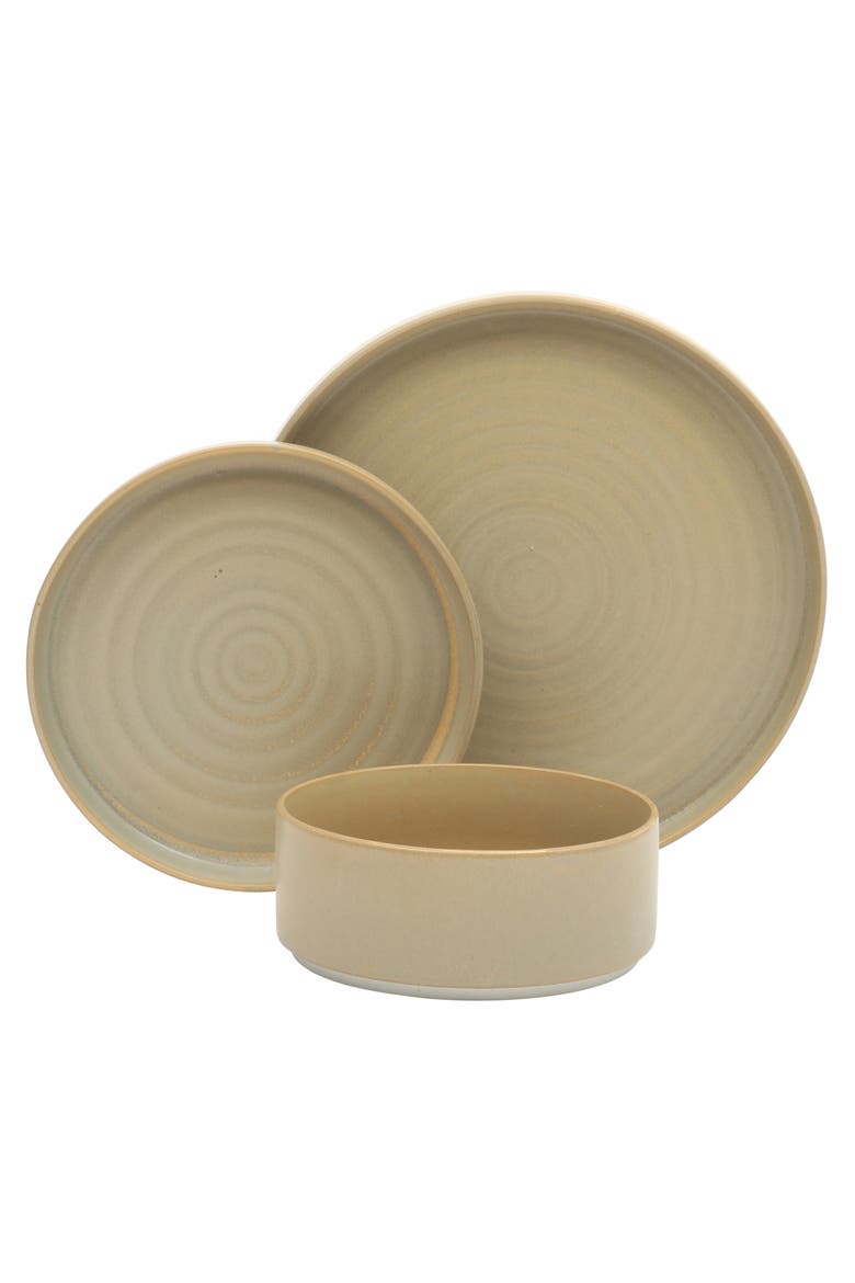 Echo Bay 12-Piece Reactive Glaze Porcelain Dinnerware Set, Alternate, color, Brown