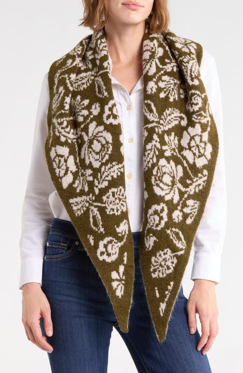 Folk Floral Jacquard Triangle Scarf