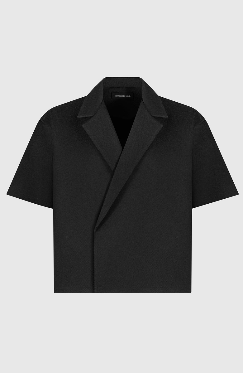 Manière De Voir Abel Boxy Twill Double Breasted Shirt, Main, color, Black