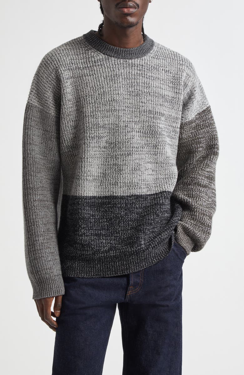 Waste Yarn Project Odd Colorblock Wool Blend Sweater, Main, color, Tonal Black