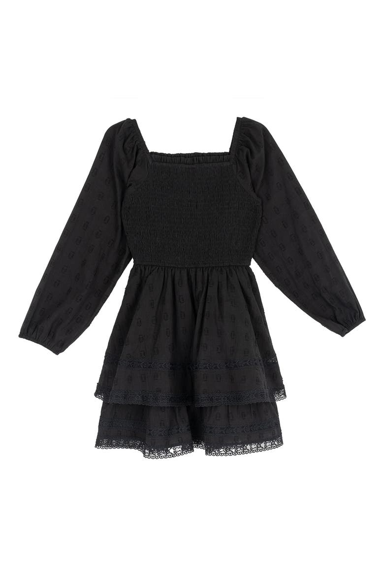 Kids' Textured Woven Clip Dot Dress, Alternate, color, BLACK