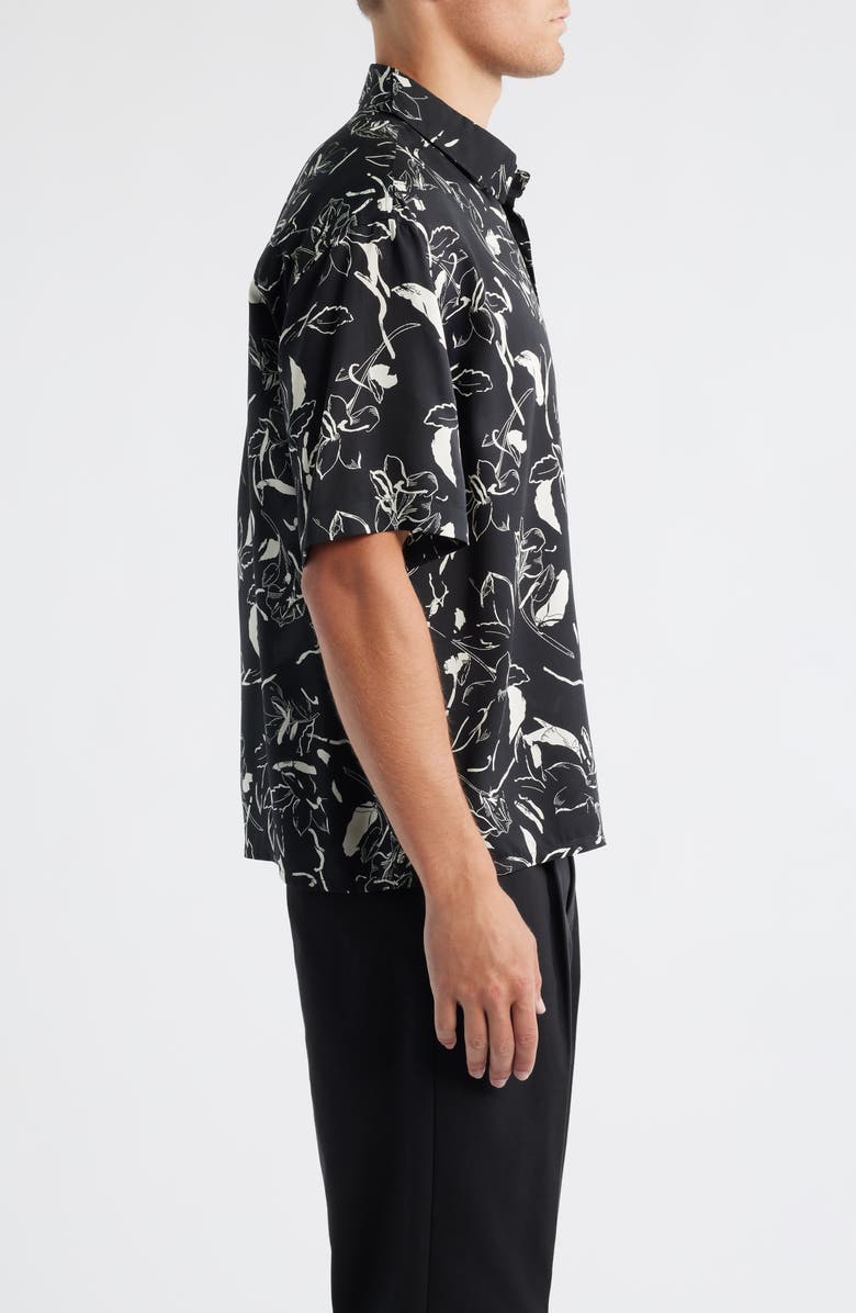 Open Edit Floral Short Sleeve Button-Up Shirt, Alternate, color, Black- Ivory Tossed Petal