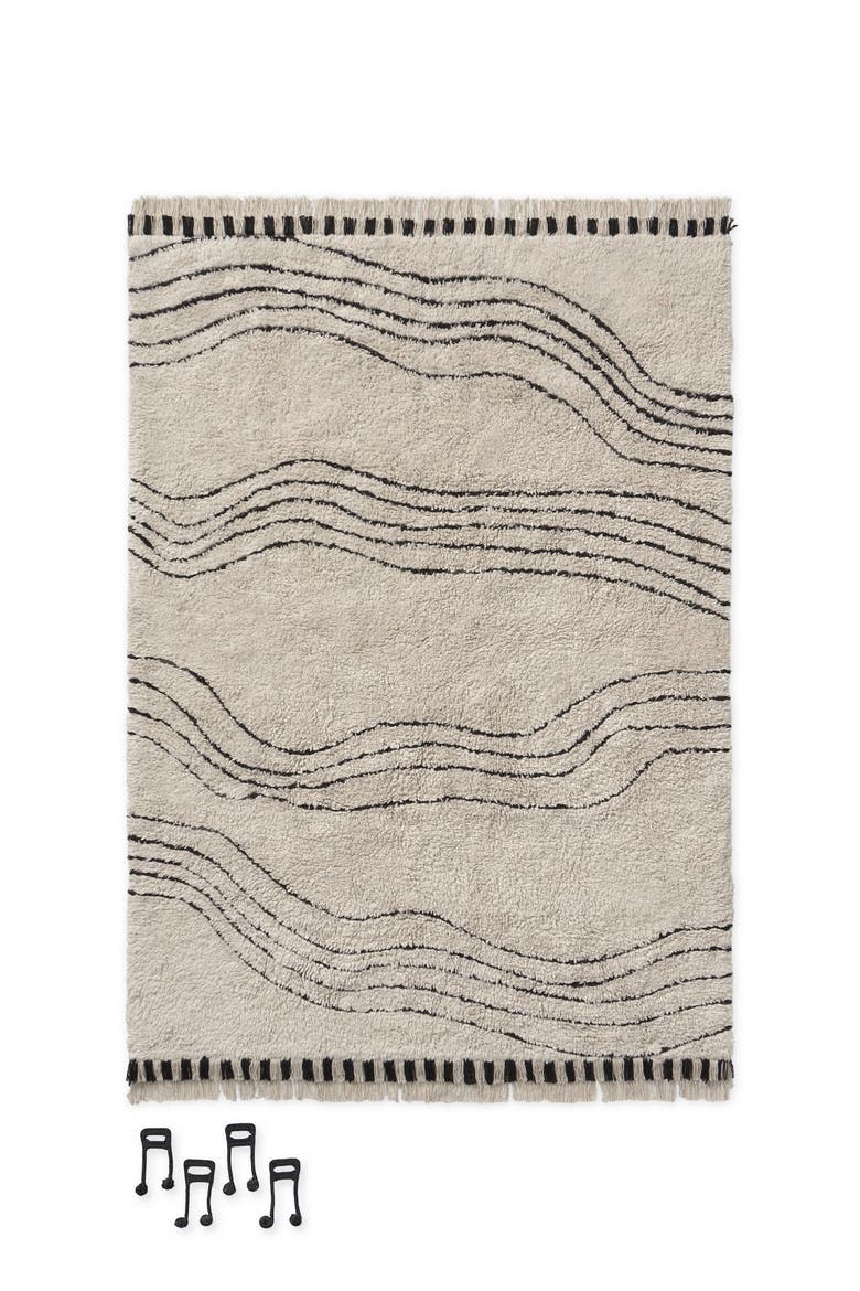 Washable Play Rug Musical Notes Natural Black, Main, color, Natural, Black