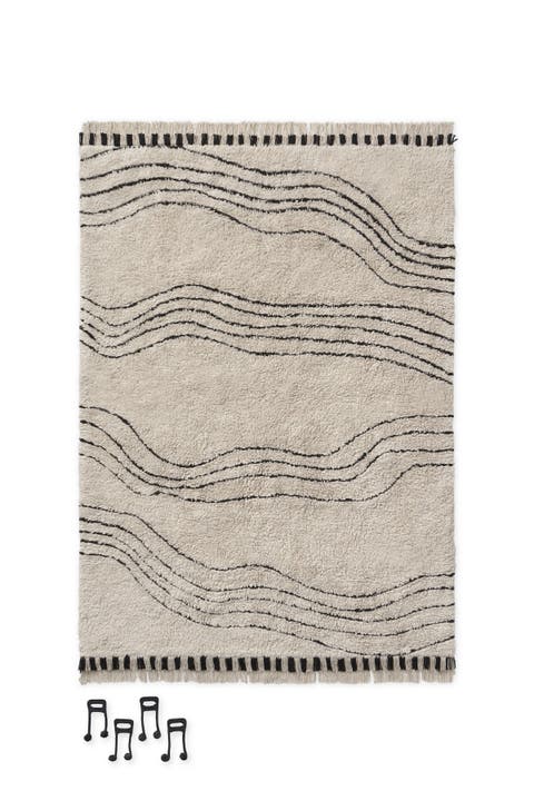 Washable Play Rug Musical Notes Natural Black