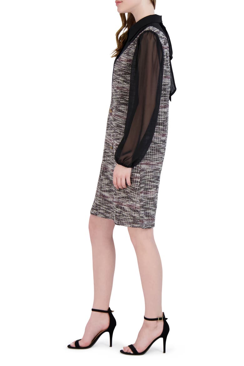 Long Sleeve Mixed Media Pinafore Dress, Alternate, color, BLACK/MULT