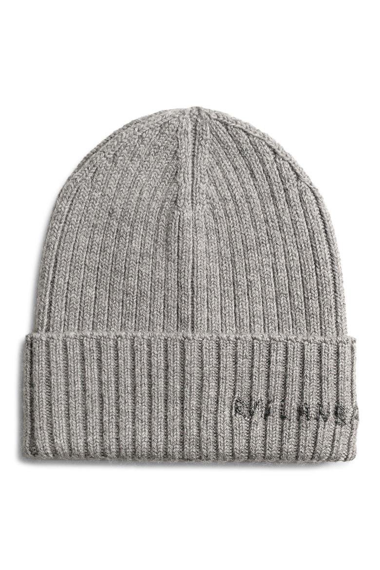 Monogram Embroidered Merino Wool Beanie, Main, color, GREY