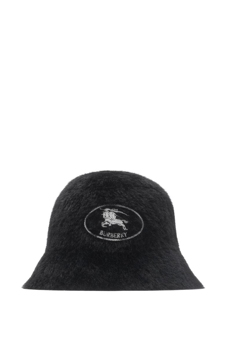 Burberry Knight Stamp Faux Fur Bucket Hat, Main, color, Black