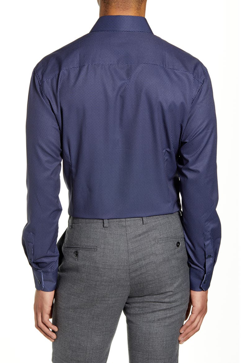 Slim Fit Performance Stretch Dot Dress Shirt, Alternate, color, NAVY