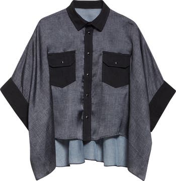 Sacai Mixed Media Denim & Chiffon Shirt | Nordstrom