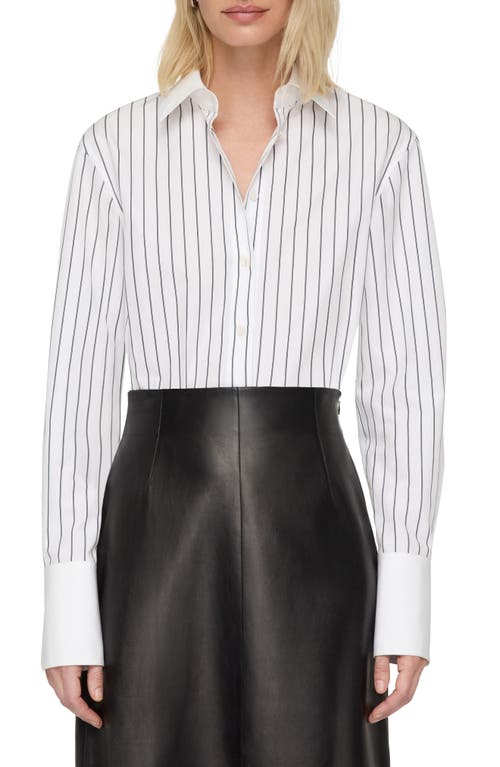 Lafayette 148 New York Stripe Fitted Cotton Poplin Button-up Shirt In White