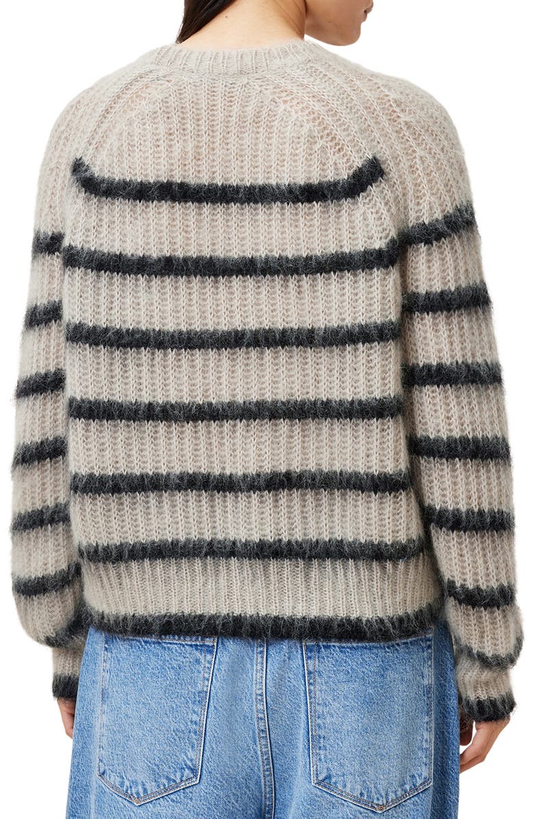 AllSaints Riga Stripe Crewneck Sweater, Alternate, color, Fawn Brown / Black