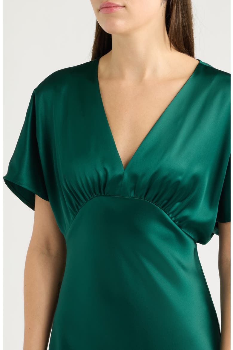 Dolman Sleeve Satin Cocktail Midi Dress, Alternate, color, DARK FOREST