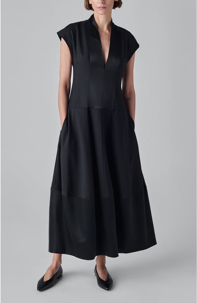 CO V-Neck Bubble Dress - Black, Main, color,