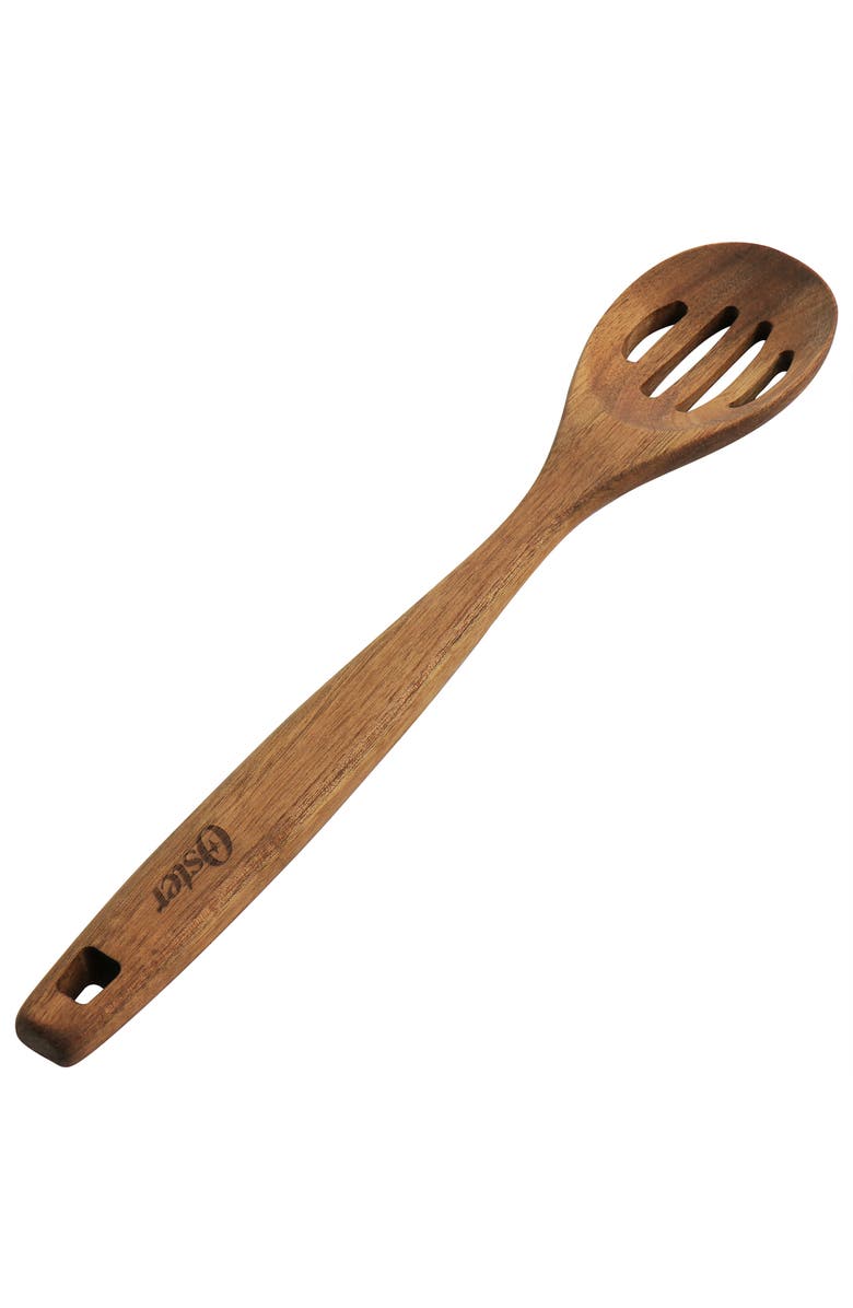 OSTER Acacia Wood Slotted Spoon Cooking Utensil, Main, color, Dark Brown