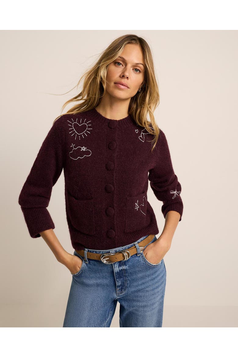 Embroidered Motif Knit Cardigan, Alternate, color, Burgundy