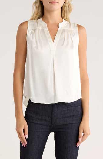 Cinq à Sept Kahn Split Neck Sleeveless Silk Top