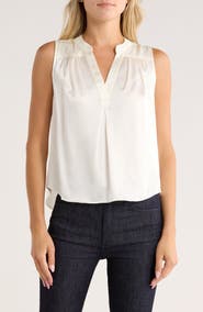Cinq à Sept Kahn Split Neck Sleeveless Silk Top