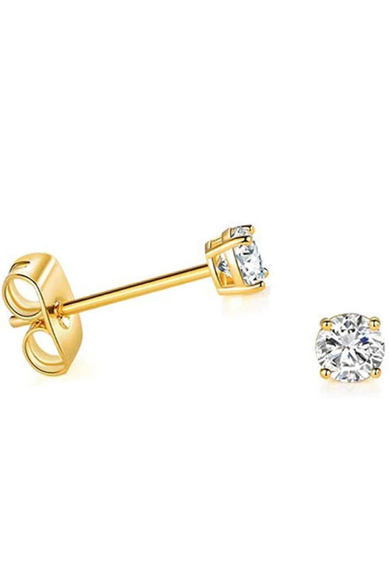 14K Gold Created White Topaz Stud Earrings, Main, color, Gold